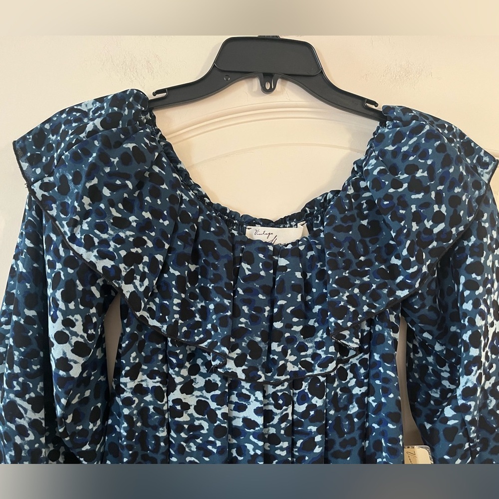 Vintage Havana Blue Patterned Women's Long Sleeve Flowy Blouse Size Medium - Picture 6 of 16